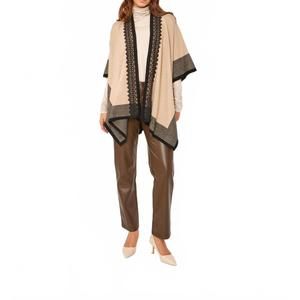 NEW FRANK LYMAN relaxed fit sleeveless poncho in beige/black